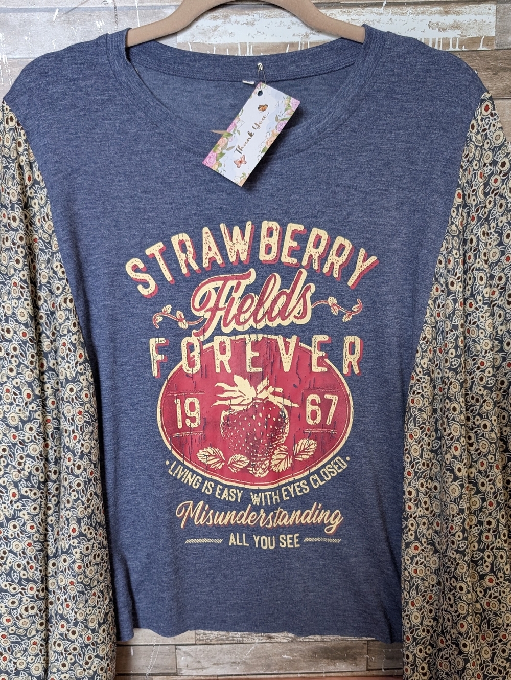 The Beatles Strawberry Fields Graphic W Boho Bat Winged Sleeves - Picture 3 of 10